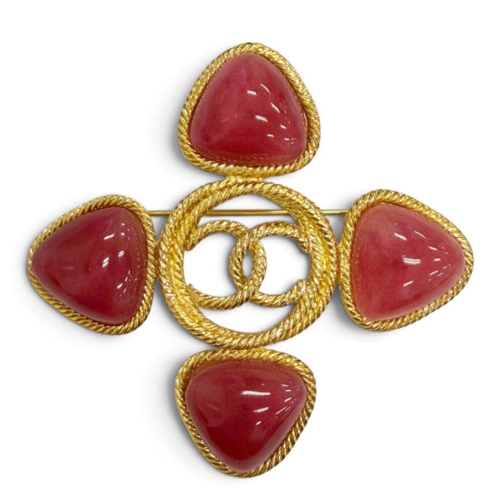 CHANEL Vintage Red Logo Brooch
